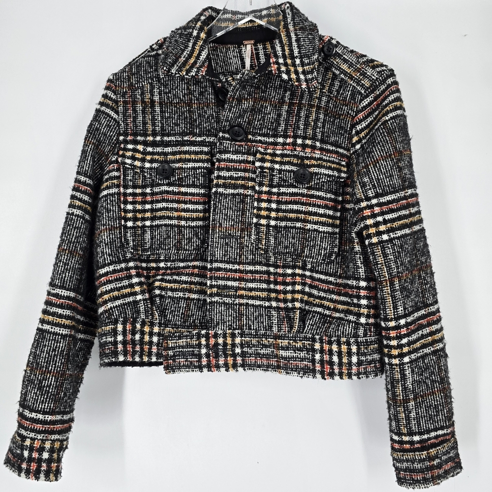 Free People Slouchy Eisenhower Jacket Black Combo Size S